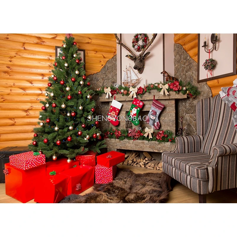 Vinyl Christmas Photography Backgrounds Tree Gift Children Baby Portrait Photo Backdrop For Studio Photocall Props 21519HDY-05