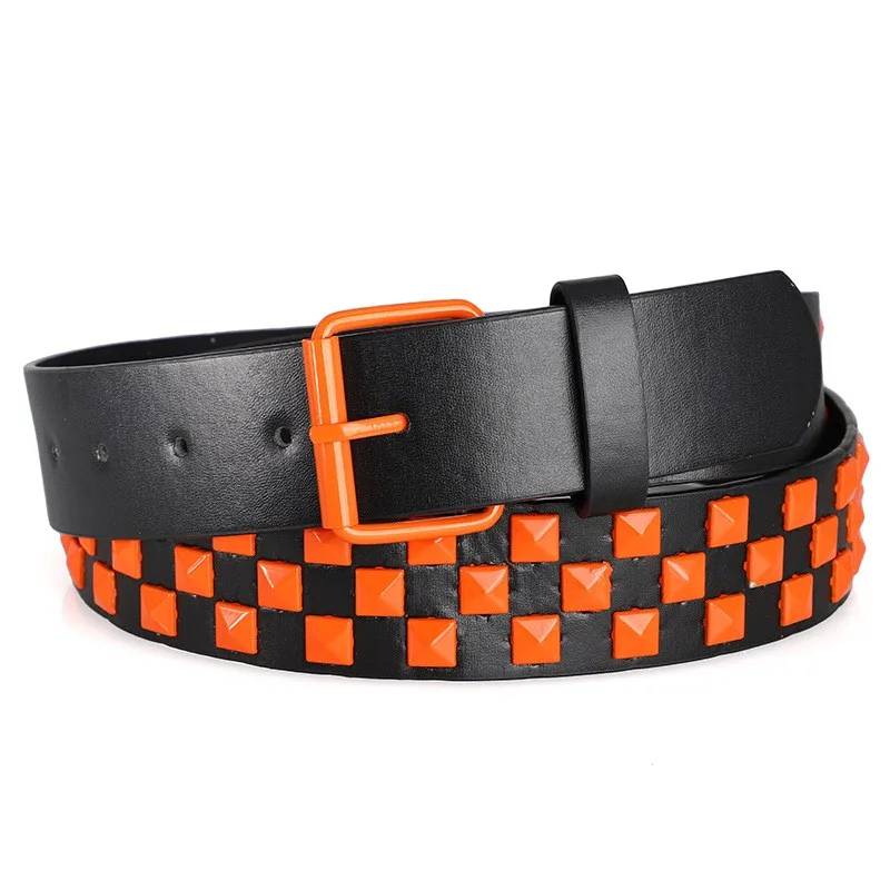 Bunter Nietengürtel für Damen, Unisex-Gürtel im Y2K-Stil, Heavy-Metal-Gürtel, europäischer und amerikanischer Punk-Rock-Jeansgürtel – Detail 10