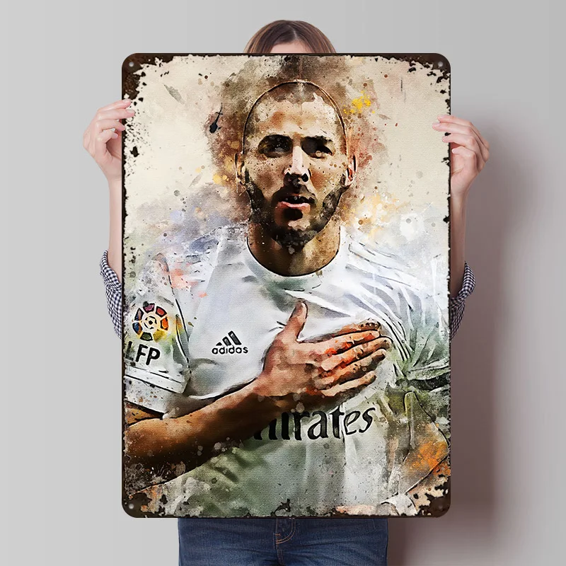 Фото Металлический постер Карима Бензема, индивидуальный дизайн, ретро-винтажные металлические таблички для фанатов, декор для игровой комнаты, гаража