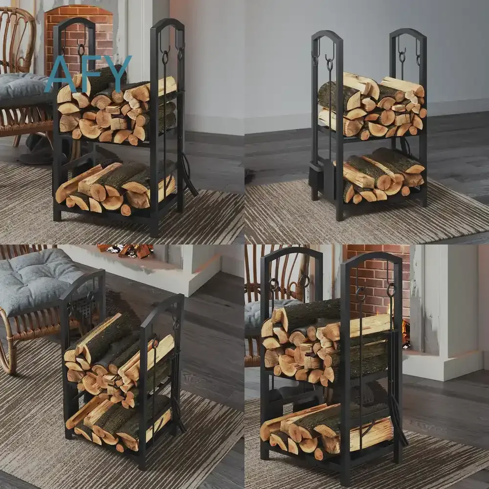 Fireplace Tools for Wood Rack Firewood Storage Rack for Indoor Outdoor Stacking Moisture Proof Wrought Iron Firewood Holder