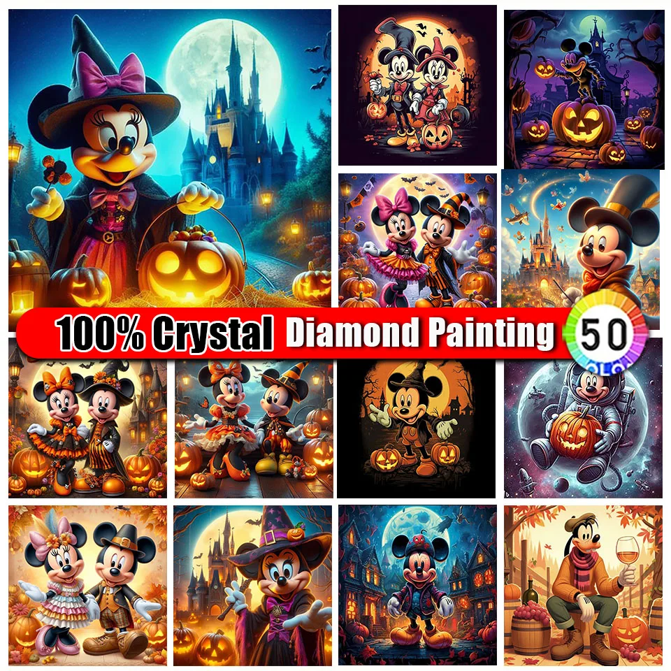 Tas ritsleting 100% kristal 5D lukisan berlian Disney Halloween Mickey Mouse bordir berlian kartun bor penuh hadiah seni dinding