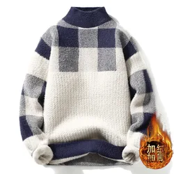 2023 Winter/Autumn Mink velvet High-Quality Fashion Trend Plaid Pattern Sweater Men Casual Loose Warm Sweaters Men Comfortable