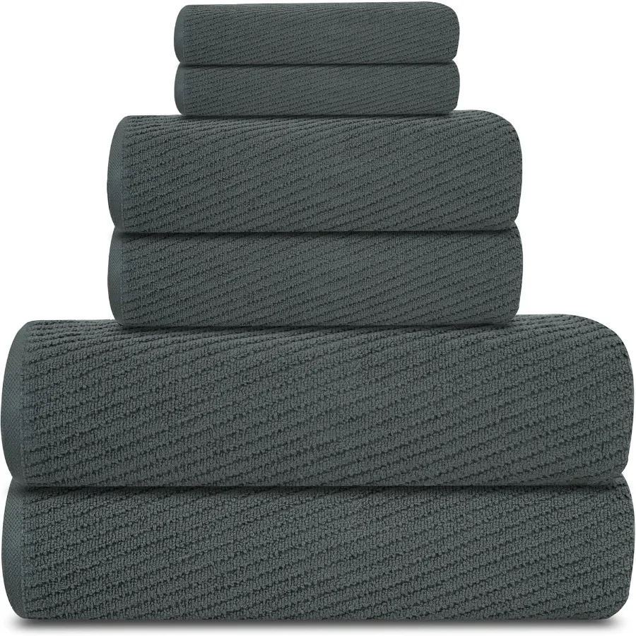 

Pack of 6 Zero Twist Towels Set for Bathroom: Includes 2 Bath Towels 2 Hand Towels 2 Washcloths 100 Cotton Lightweight Design w
