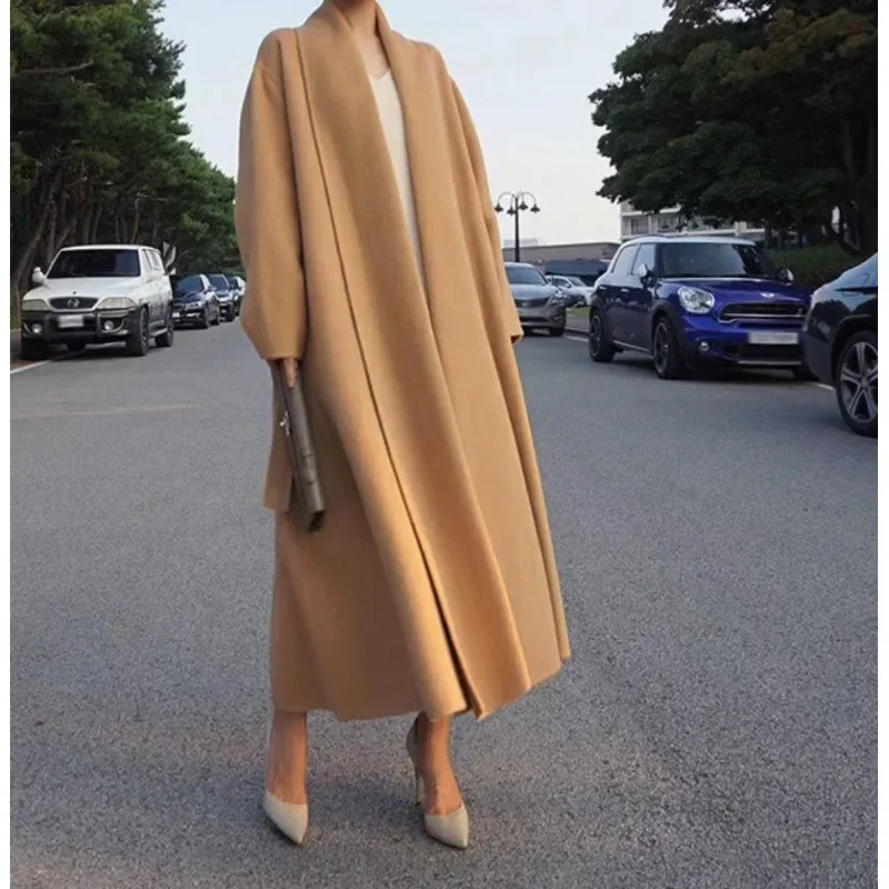 Elegant Women Woolen Coat Korea Chic Long Sleeve Loose White Wool Overgarment Coat 2023 Autumn Winter Kaschmir Mantel