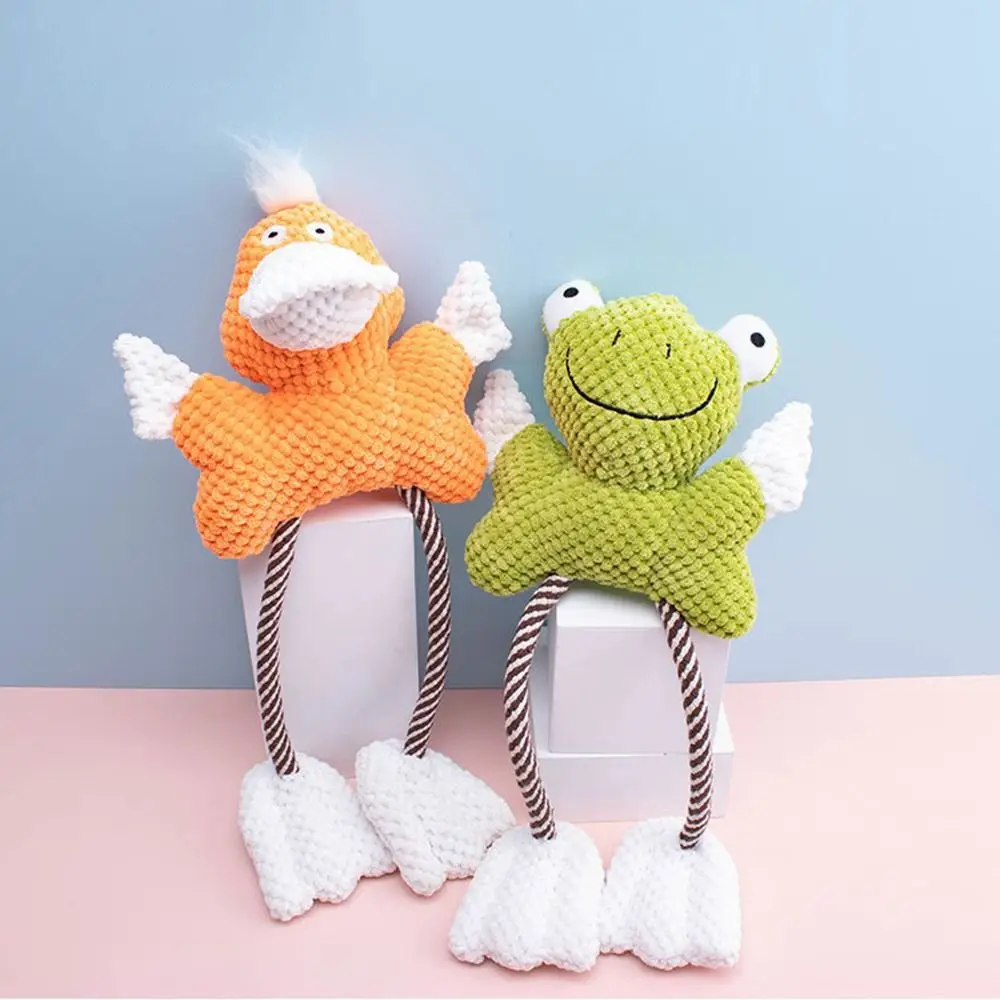 

Bite-Proof Squeaky Plush Dog Toys Interactive Cartoon Duck/Frog Shape Dog Chewing Rope Toy Cleaning Teeth Soft
