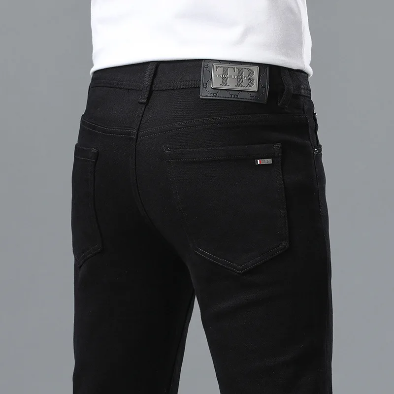 Jean stretch fin respirant pour hommes, pantalon long noir, léger, luxe, haut de gamme, décontracté, bureau, été, nouveau, 2021