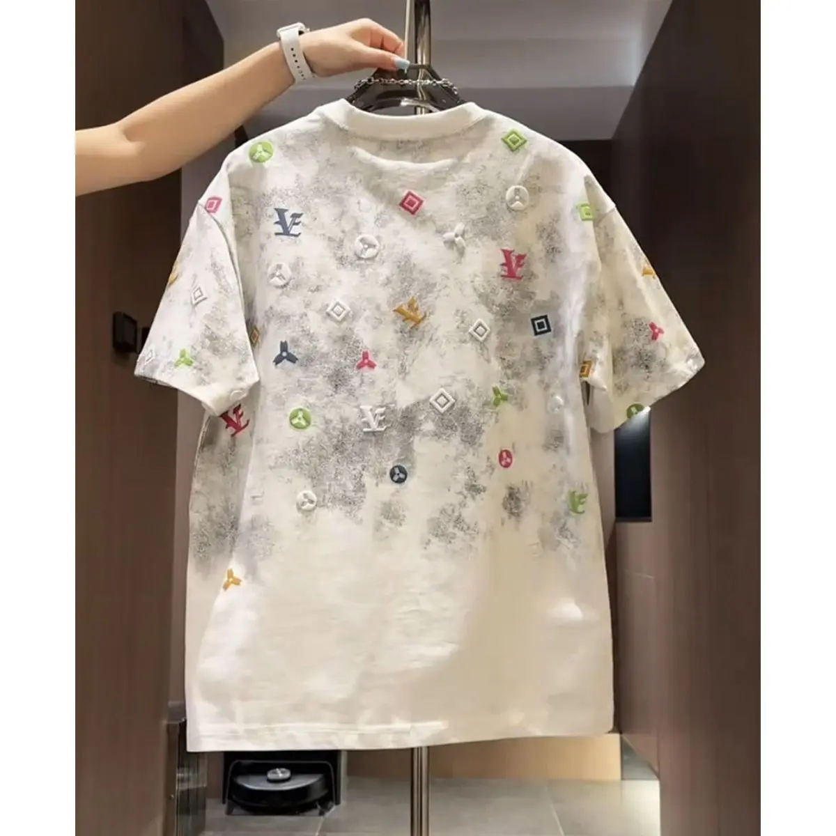 Fashion tie-dye short-sleeved round neck loose new summer fashion brand light luxury men's
