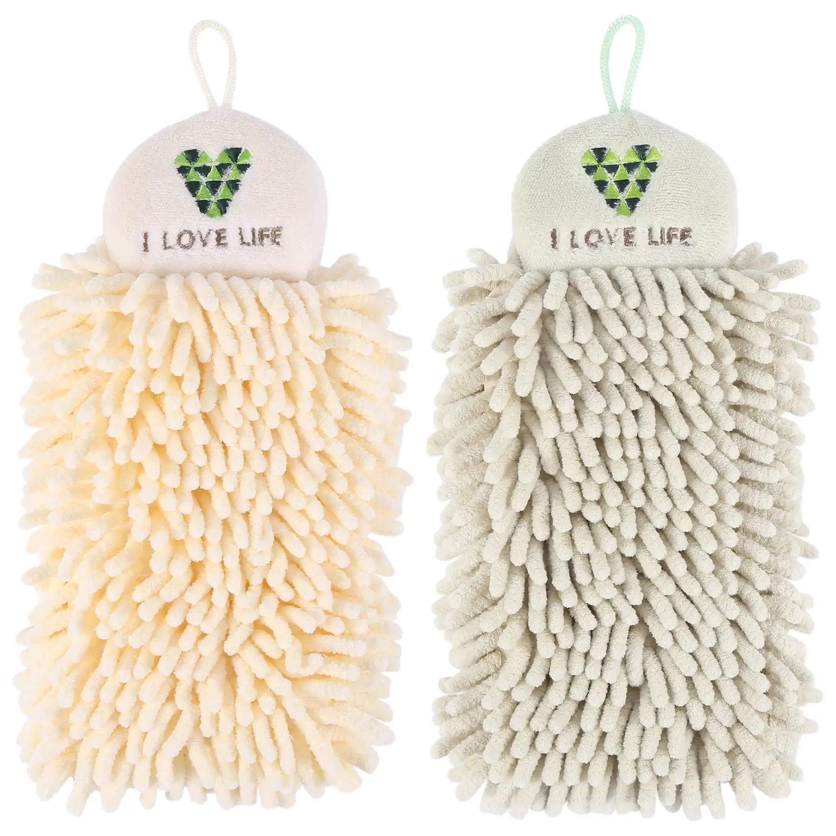 2Pcs Kitchen Hanging Towels Set Chenille Hand Face Wipe Towels Bathroom Washcloths