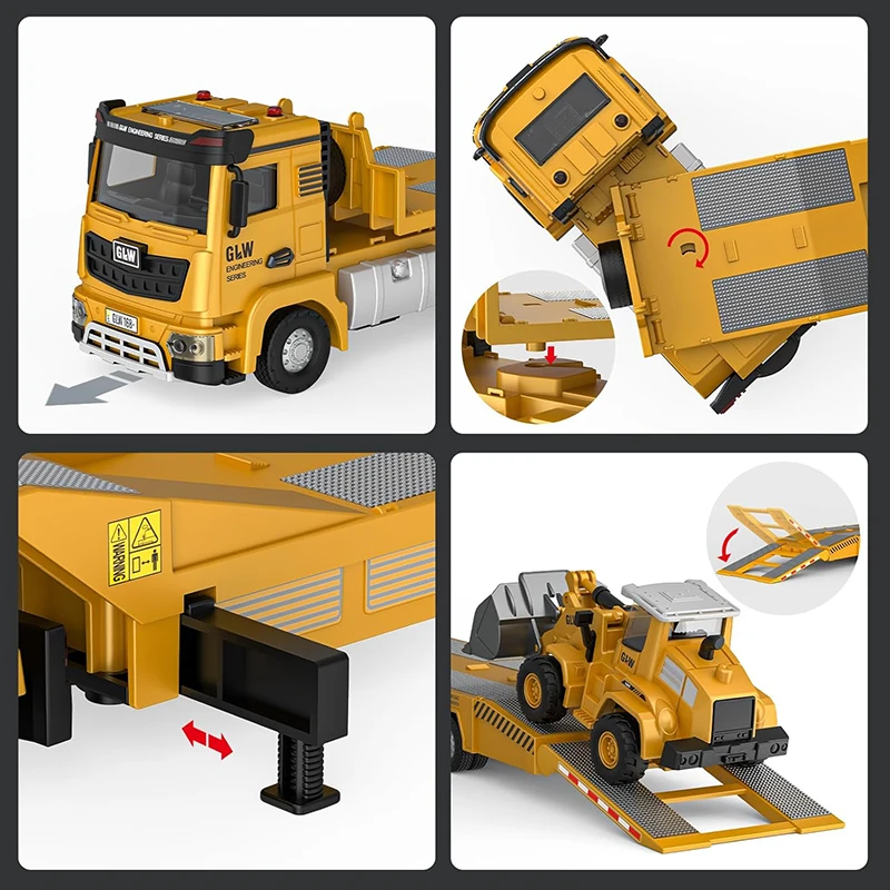 Voiture de remorque 1:40 avec Mini Bulldozer et pelle, modèle d'ingénierie moulé sous pression, jouets de Collection de Construction pour enfants