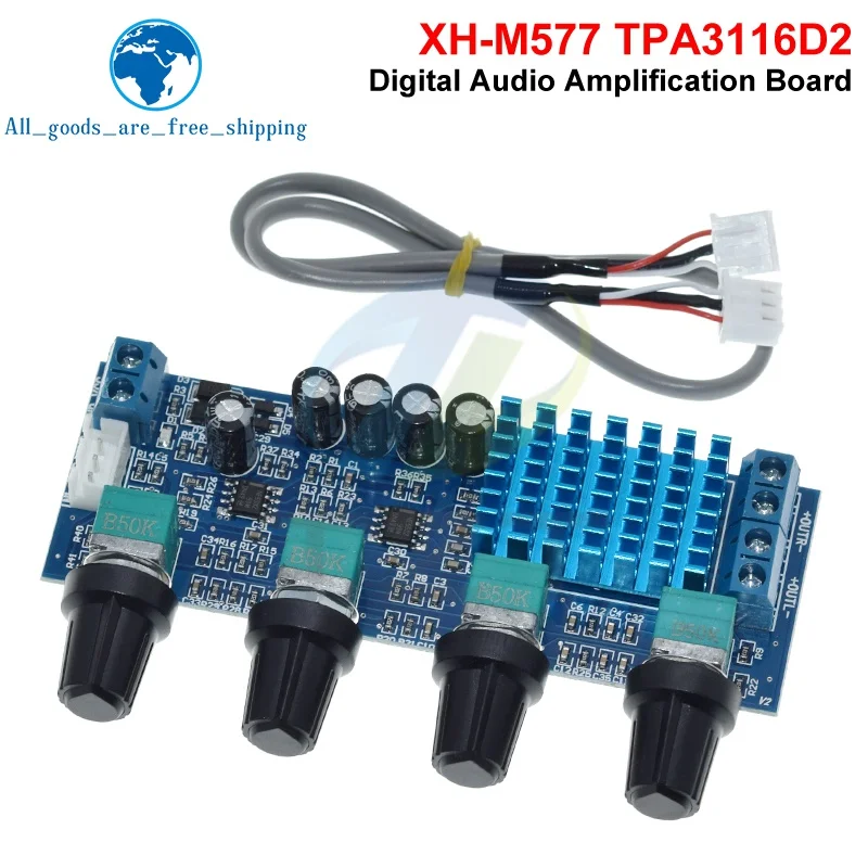 1/3 pces XH-M577 tpa3116d2 áudio de alta potência tom op amps dc 12-24v estéreo de canal duplo 2x80w placa amplificador digital
