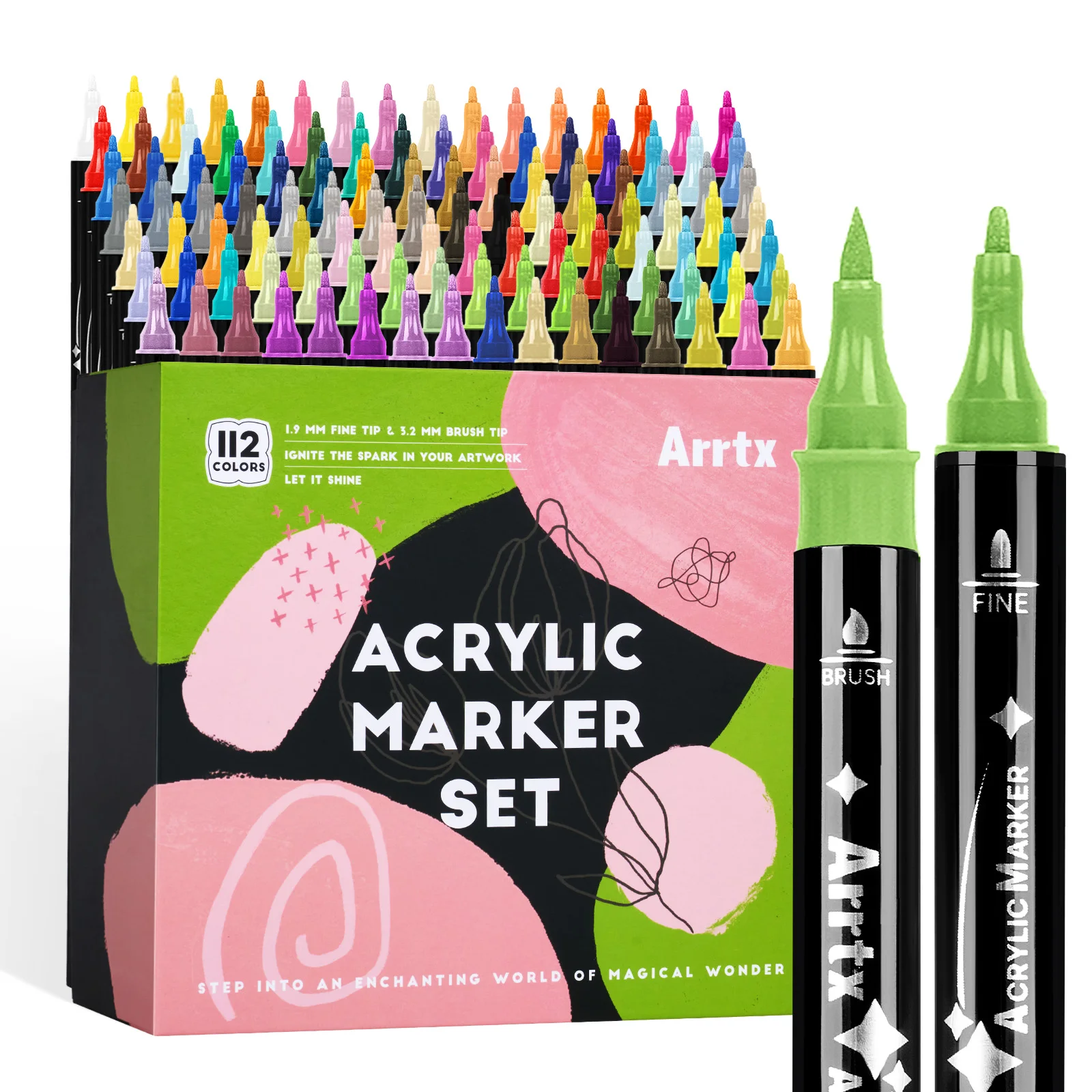 Arrtx Paint Markers Paint Pens, 112 Colors Acrylic Marker Dual-Tip for Rock Painting, Ceramic, Wood, Plastic, DIY Projects