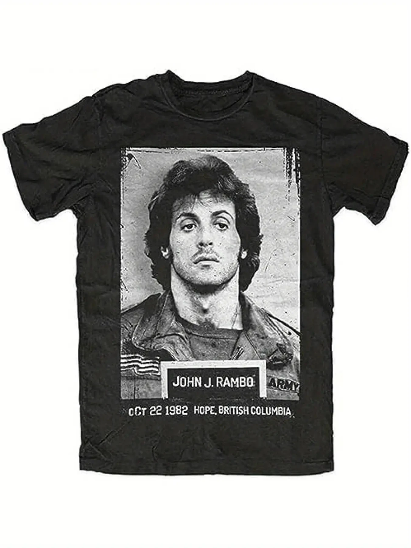 Camiseta masculina inspirada em John Rambo – Gráfico de filme icônico com assinatura de Rambo e camiseta de verão de manga curta da moda com estampa 'Hope'