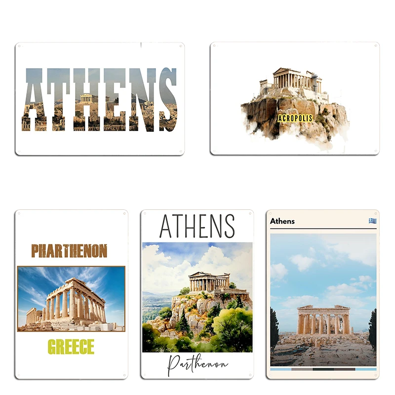 The Parthenon Travel Destination Athens Greece Acropolis Metal Retro Club Cinema Print Create Tin Sign Poster