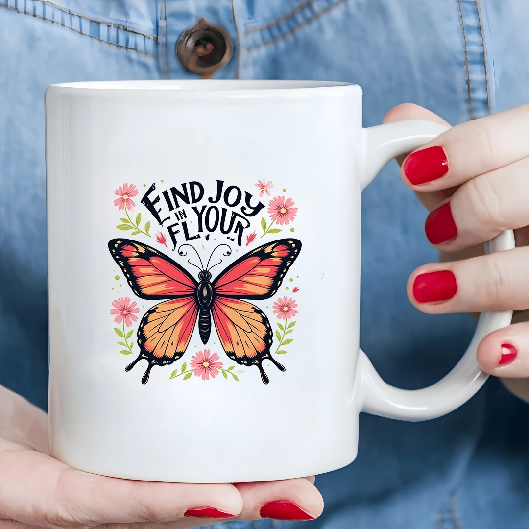 

11oz Butterfly Illustration Mug + Seek Joy + Kids Drink Cup - Christmas Family Office Gift