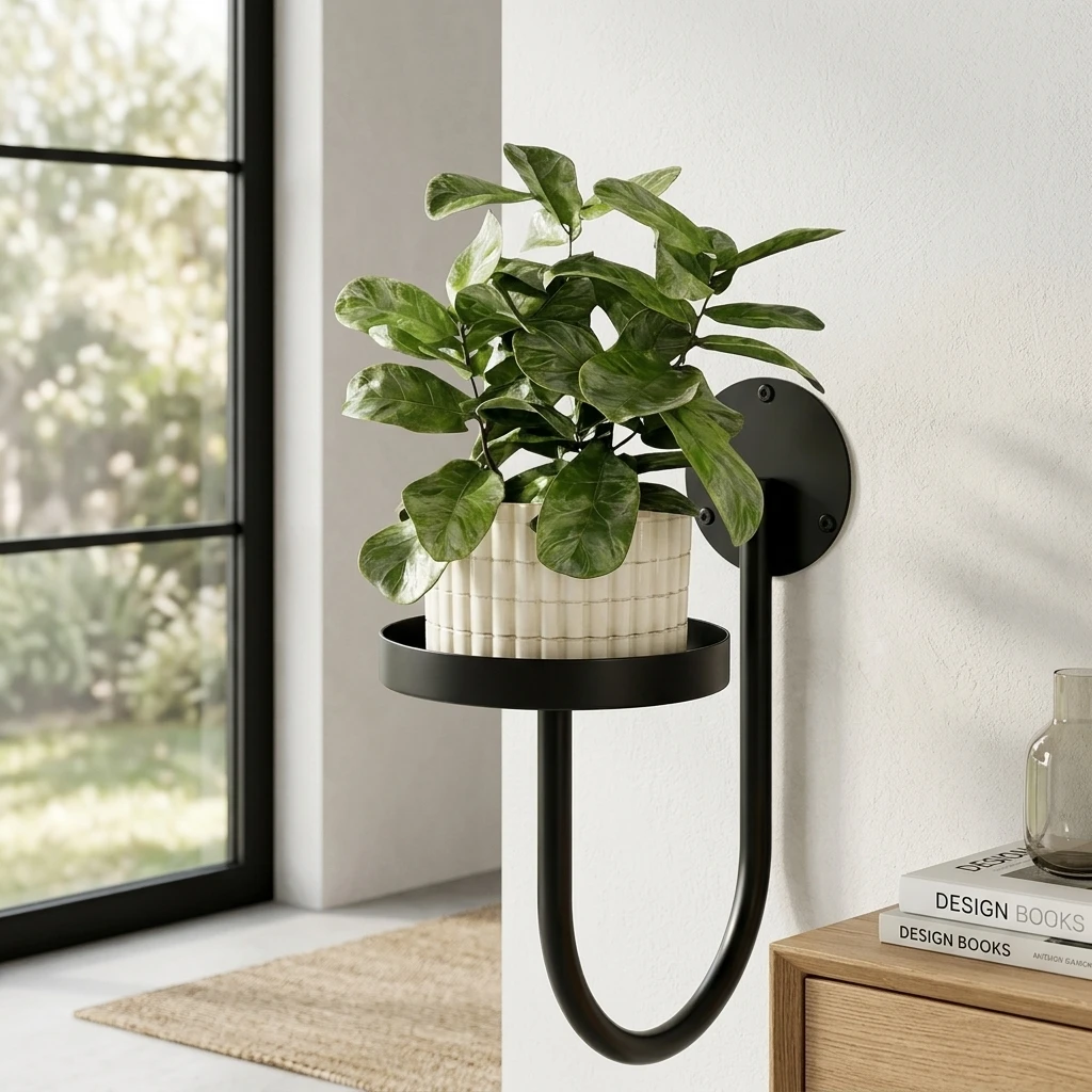 Black Oval Rotating Wall Mounted Plant Stand For Indoor Potted Plants Space Saving And Multi Functional Design image 3