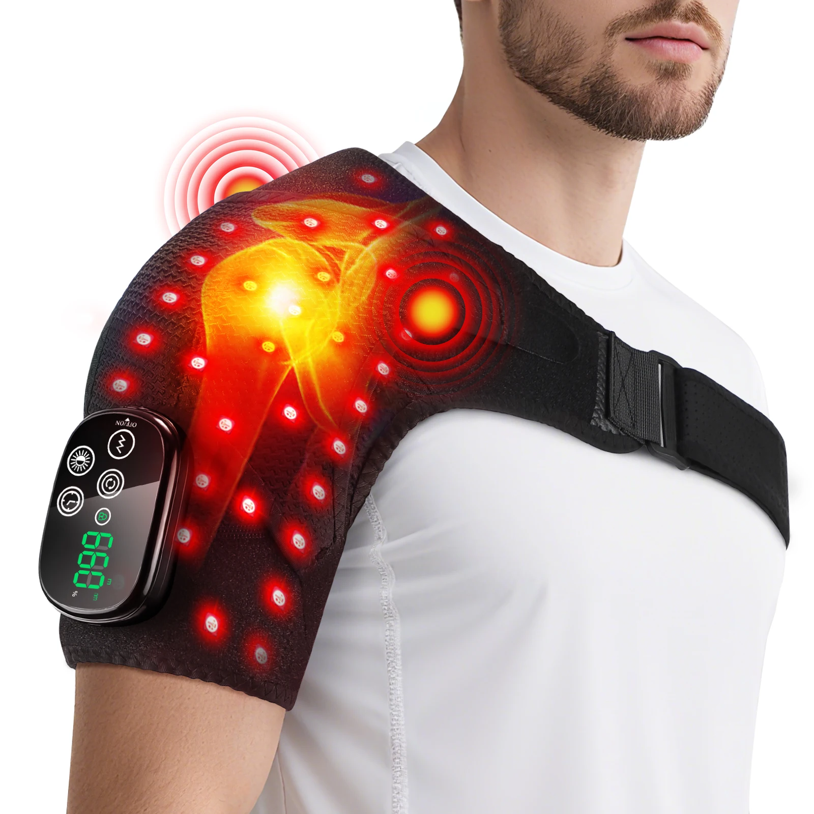

Red Light Shoulder Massage Pad Belt Heating Bibration Timing Heated Shoulder Warmer Massager Hot Compress Steamer Wrap Braces