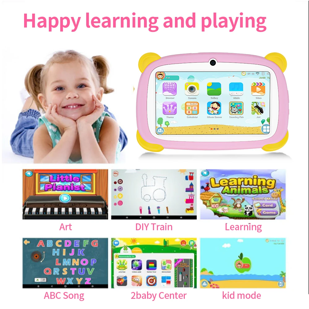 2024 New Global Version of 7-inch children\'s tablet with 4GB RAM and 64GB ROM, compact and portable with built-in gaming softwar