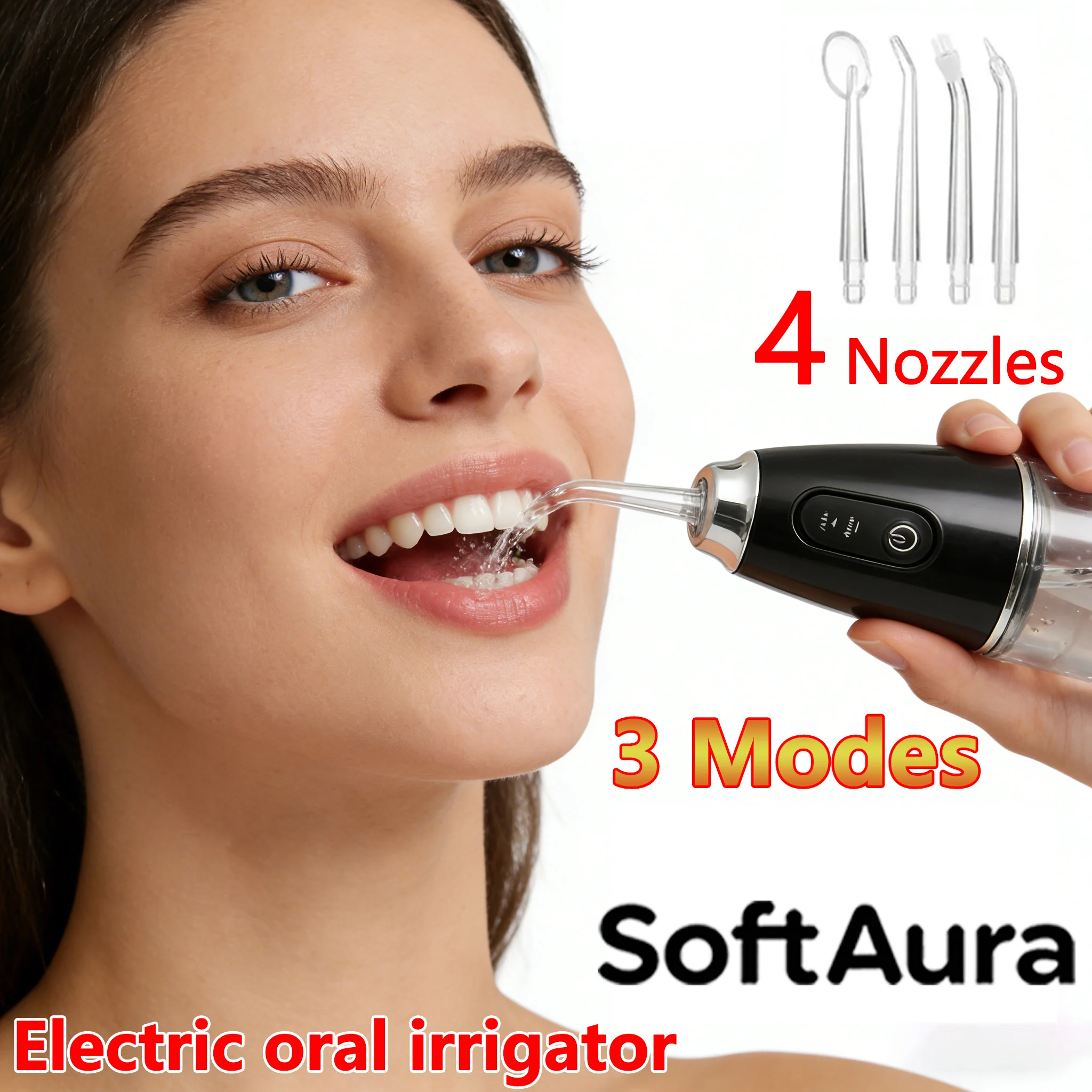 

SoftAura Portable Smart Oral Irrigator Water Flosser 4 Jets 3 Modes Rechargeable Dental Water Jet Teeth Cleaner Travel Home Use