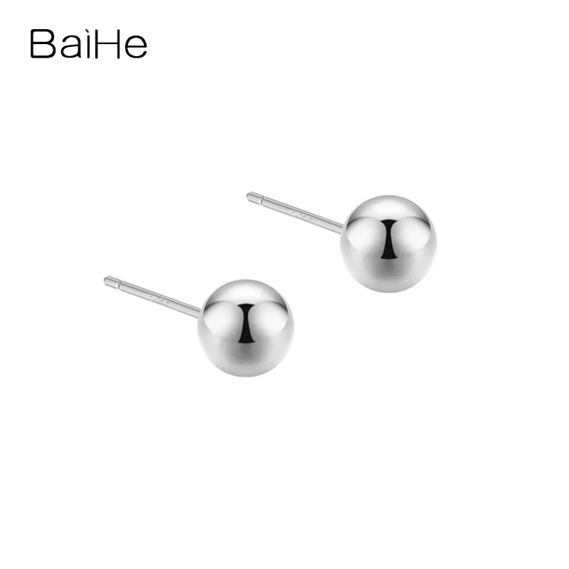 

BAIHE Solid 14K White Gold Round spherical Stud earrings for women Trendy Engagement Wedding Fine Jewelry boucle d’oreille