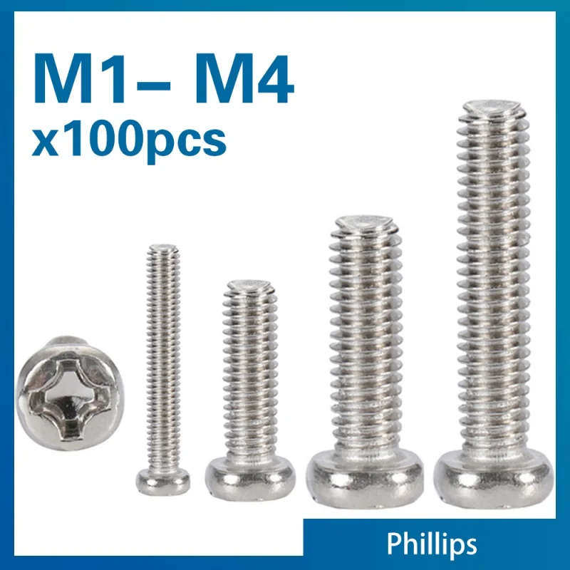 100pcs/lot Cross Recessed BM Pan Head Screws Nickel Plated Carbon Steel M2 M2.5 M3 M4 Phillips Machine Scree Grade 4.8 DIN7985