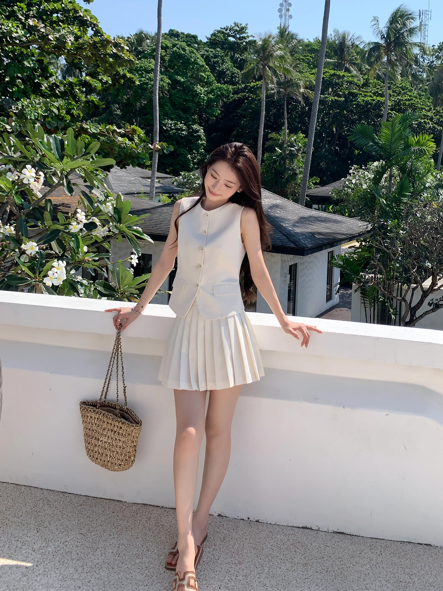 

Pusumede Comfortable Sli round Ne ort Waist Cinched Vest Women's Svel Top A-Line Pleated ort Skirt Set