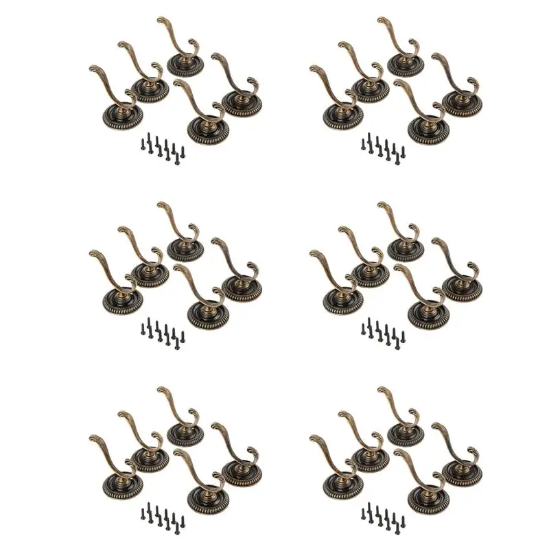 GTBL 30Pcs Antique Door Hanger Hooks Vintage Bathroom Wall Hanger Hats Bag Keychain Zinc Alloy Hook With Screws 5.4Cm