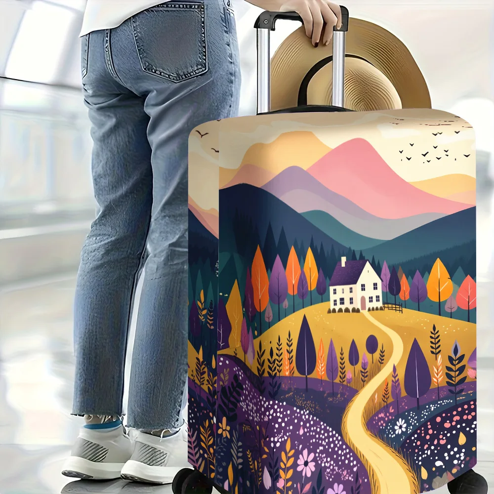 1pc Landscape and Cottage Print Luggage Cover. Fits Suitcases from 18 to 32 Inches; Effectively Protects Your Luggage.