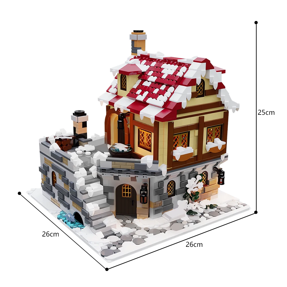 BuildMoc The Tavern Under the Snow Building Block Set Winter Architecture Street View Model Toys Children Gifts（2456 PCS)