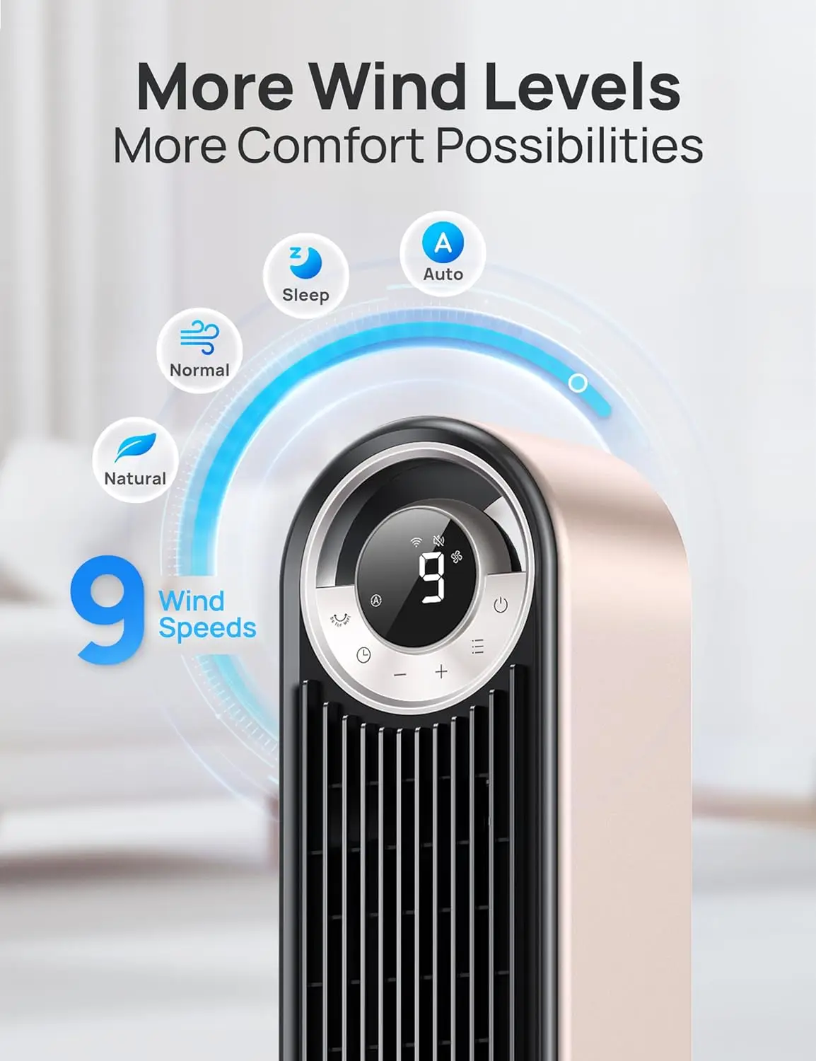 Dreo-Smart Tower Fans para casa, ventilador oscilante 90 °, quarto e interior, controlo por voz, piso, temporizador 12H, silencioso, sem lâminas, 42 pol