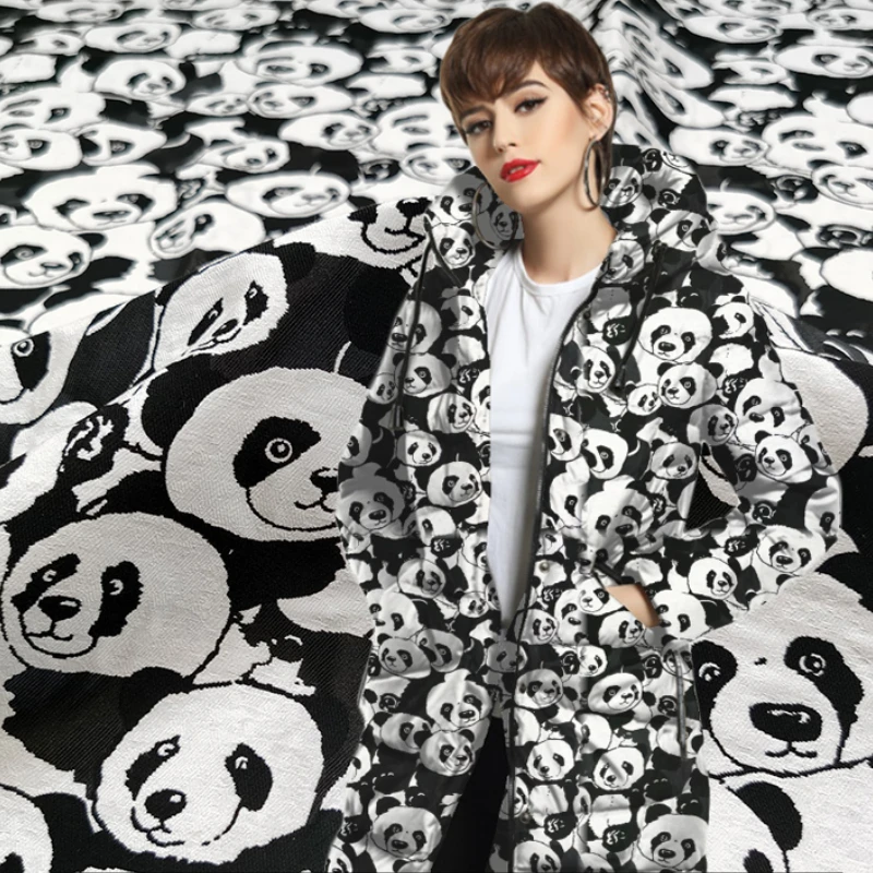 

Giant Panda Jacquard Down Jacket Fabric High-end National Treasure Children's Clothing Sweater Windbreaker Cloth by the Meter