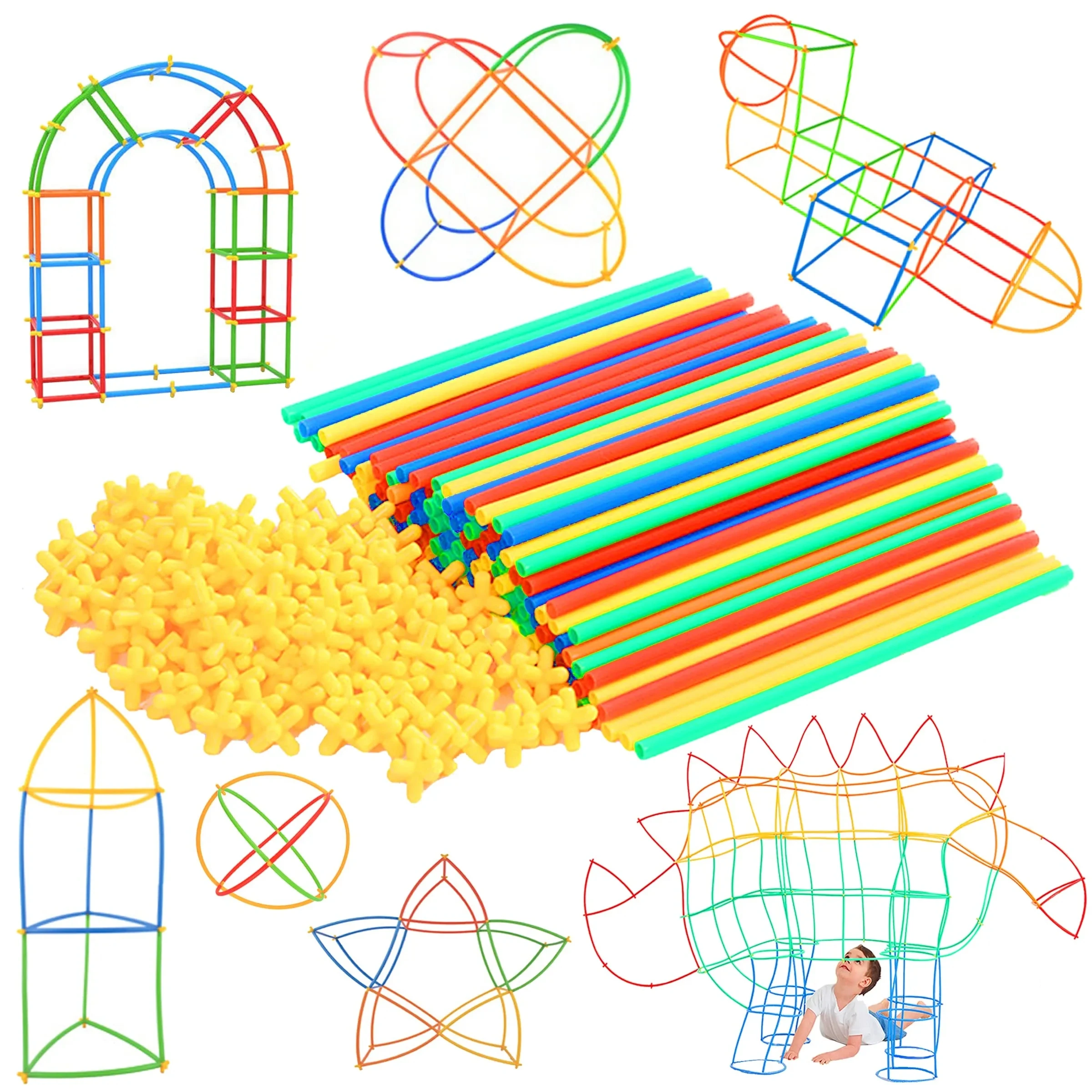 

200PCS Montessori Educational Straw Constructor Toys STEM Building Interlocking Plastic Bloques De Construcción Para Niños