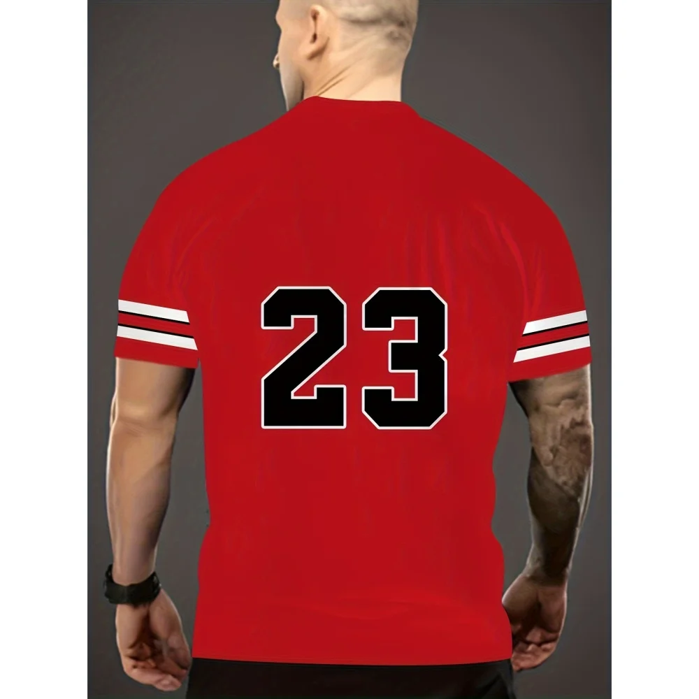 Number 23 Print T-Shirt Men\'s Casual Comfy Tee Trendy Short Sleeve Top For Summer Sport & Daily Wear Sportswear Mens Tshirts