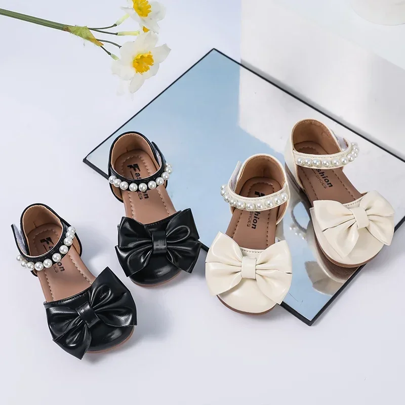 

Summer Classic Kids Pearl Sandals Bowknot Girl Causal Princess Wedding Party Shoes Fashion Versatile Children's Flat Sandals