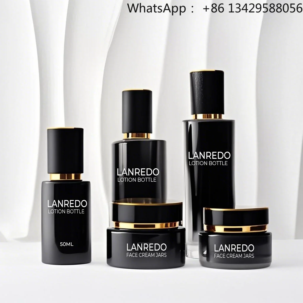 

Luxury Cosmetic Vacuum Airless Bottle Jar 50ml 100ml 120ml 30g 50g Black Cream Bottle with Glass Airless Lotion Pump Bottle