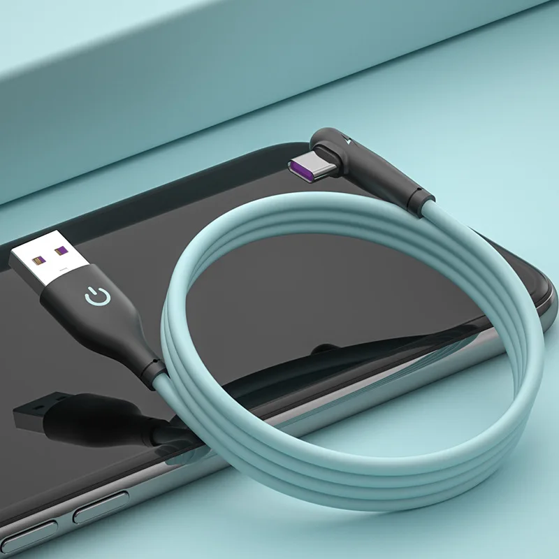 Kabel data siku tipe-c, kabel pengisian daya Cepat silikon cair cocok untuk Xiaomi LeEco kabel pengisian daya ponsel cepat