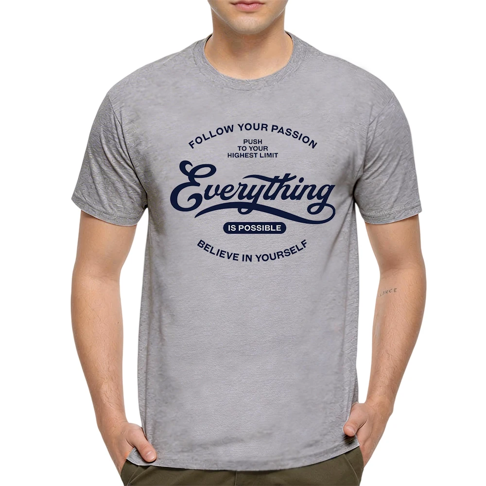 Mens 100% Cotton T Shirt Everything Is Possible Inspirational Slogan Print Breathable Short Sleeve Casual Daily Summer Tees