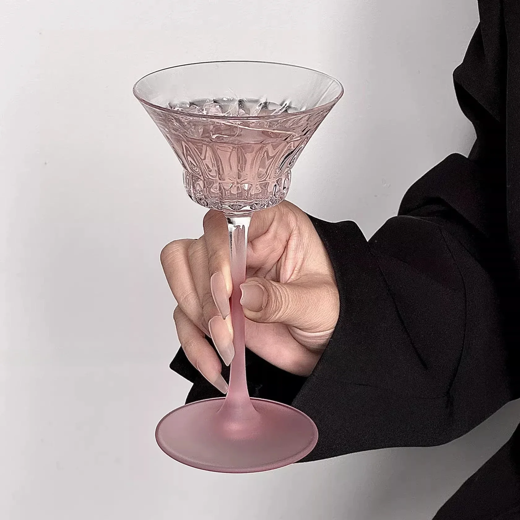 Matte Pink High Footed Cup High Appearance Level Cocktail Cup Creative Simple Champagne Glass Household Sweet Glass Wine Goblet