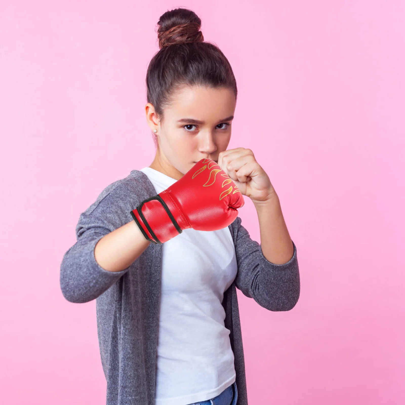 1 par de guantes de entrenamiento de boxeo para niños, guantes de combate de Pu rojos, guantes de lucha ligeros y transpirables para niños, mano de lucha