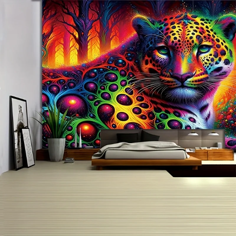 1pc 3D Leopard Print Wall Tapestry Large Animal Theme Home Decor Textured Suede Fabric Horizontal Design for Living Room