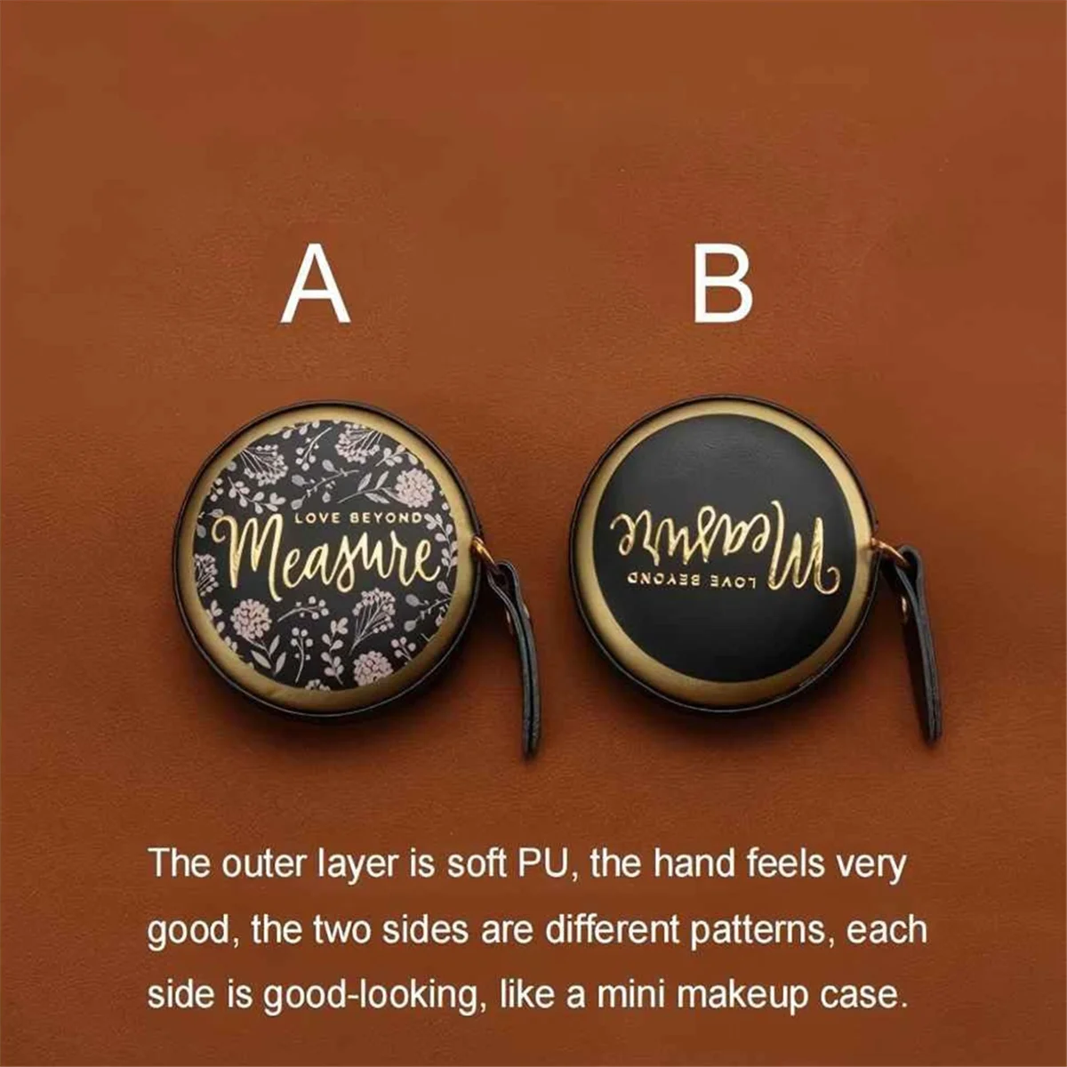 

A002 Vintage Style 5 Foot Portable Telescopic Tape Measure - Faux Leather Mini with Floral Design, Great for Sewing 1 Pack