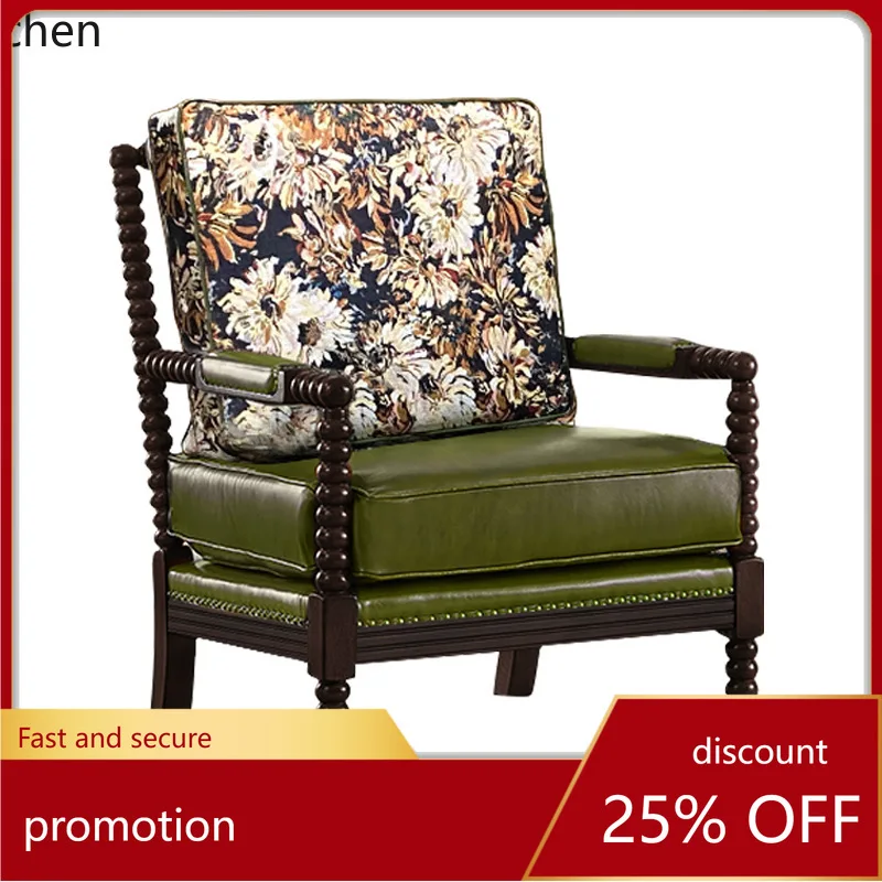 

ZML Single Sofa Chair Solid Wood Chair Vintage Style Fabric Pearl Chair