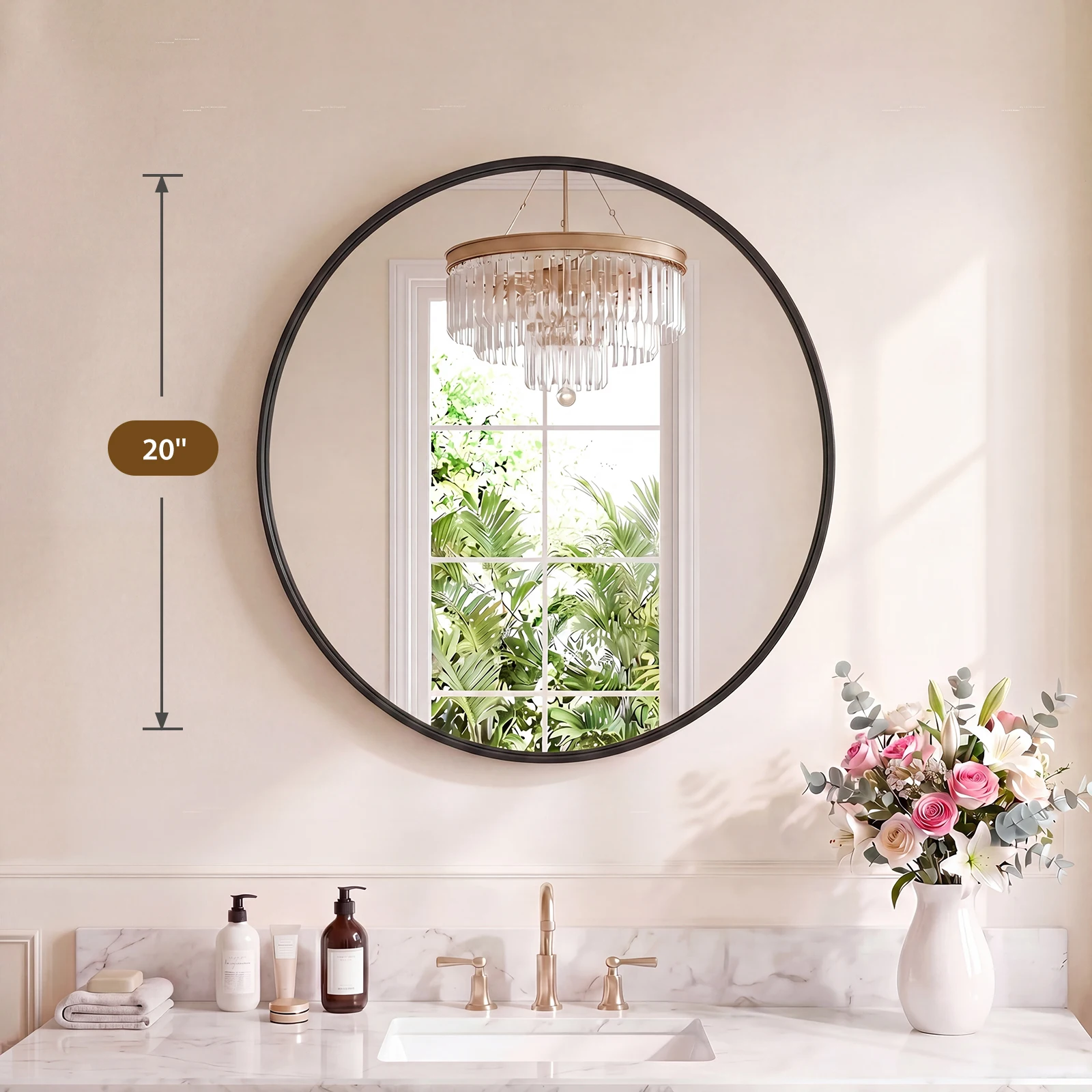 Groove Round Framed Wall Vanity Mirror, Matte Metal Frame — detail 10