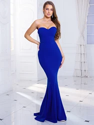 Strapless Long Evening Dress Sleeveless Backless Floor Length Slim Fit Bridesmaid Wedding Party Prom Gown Red Blue