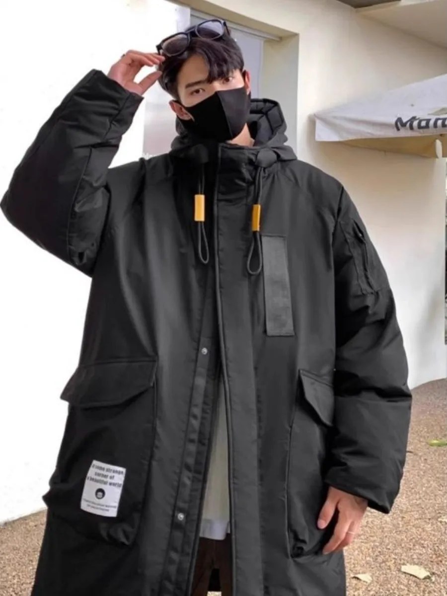 

Rare Heavyweight Men's down Cotton Jaet Long Hooded Thiened Winter Workwear Windbreaker Coat Stand Fit All Seasons