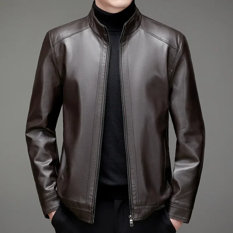 

Autumn and Winter Men's Mid Life Slim Fit Short Leather Jacket Business Casual Thickened Large Coat