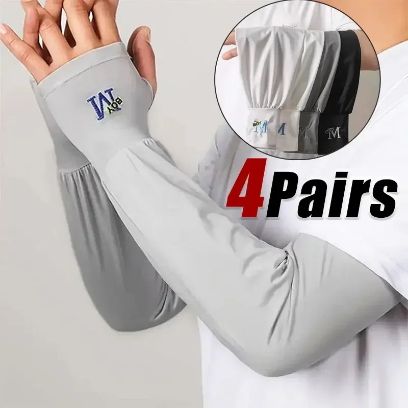 

Men Long Half Finger Gloves Arm Sleeves M Letter Sun UV Protection Ice Cool Arm Cover For Cycling Fishing Climbing Sport