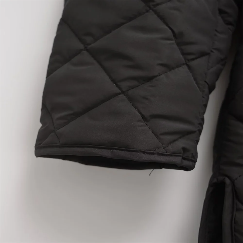겨울 신상 여성용 루즈하고 심플한 따뜻한 버튼 다이아몬드 격자무늬 퀼팅 중간 길이 코튼 재킷