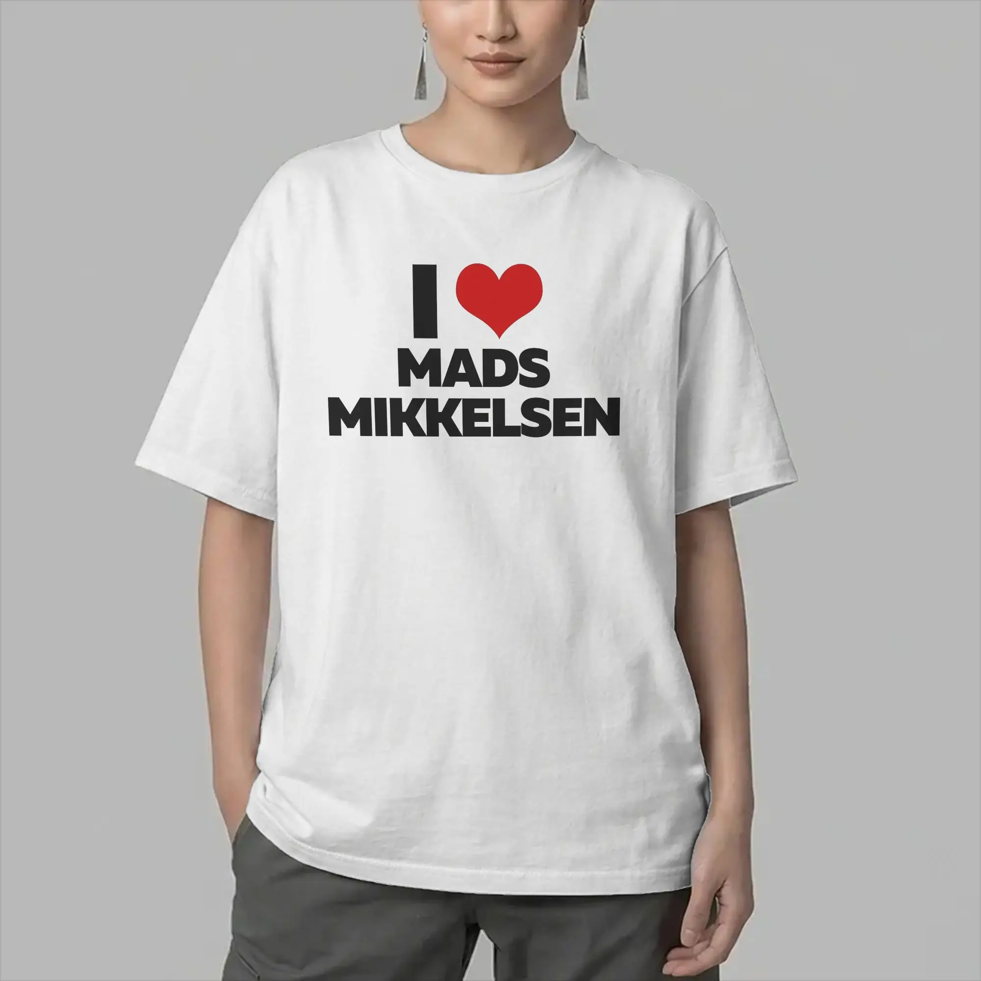 Men T-Shirts I Love Mads Mikkelsen Vintage Pure Cotton Tee Shirt Short Sleeve  T Shirts O Neck Clothes Summer
