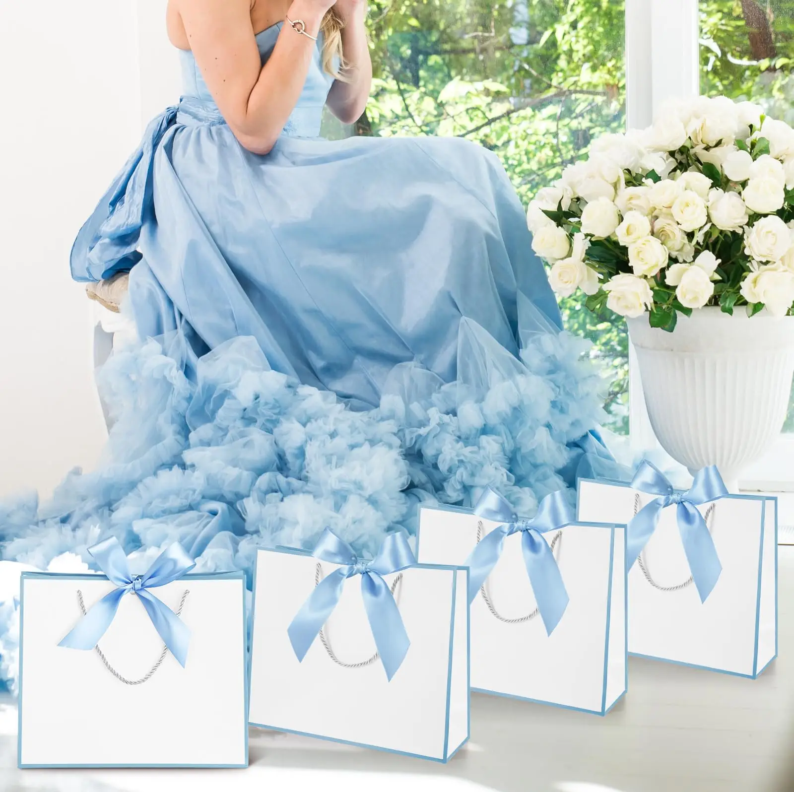 10-60Pcs Gift Paper Bags with Handles Wedding Welcome Bags Thank You Gift Bags with Bow Ribbon for Bridal/Birthday/Holiday