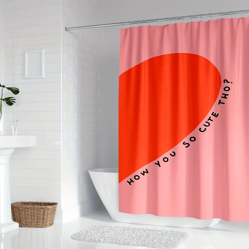 1pc, Modern Minimalist Line Art Abstract Digital Print Shower Curtain, Cute Typography Home Bathroom Decor